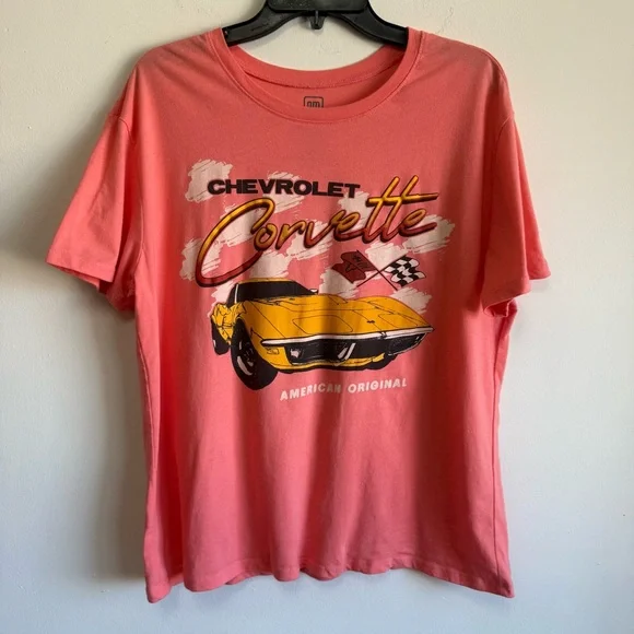 Vintage Style Yellow Corvette Graphic Tee Pink Size Large 12/14 GM Official - Picture 1 of 4